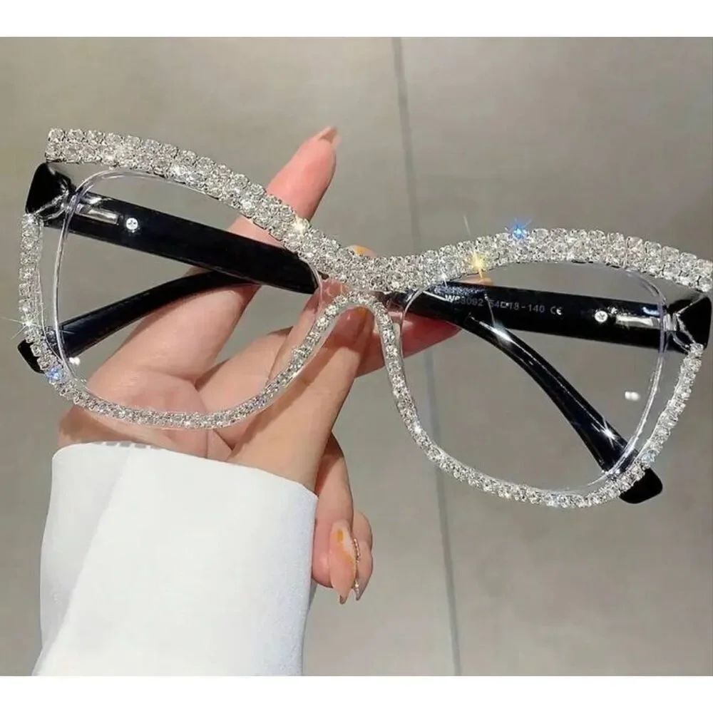 Black Rhinestone Studded Statement Glasses